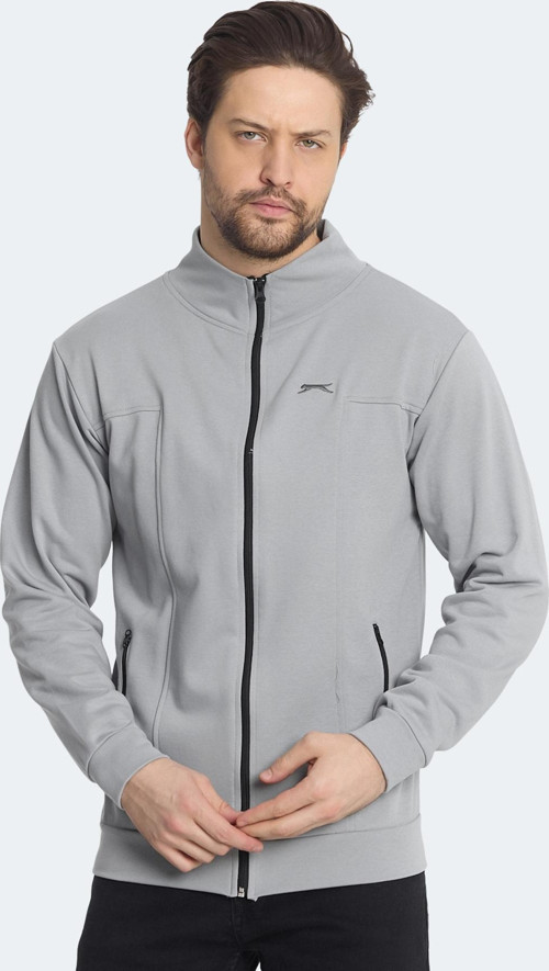 KAGISONA Erkek Fermuarlı Dik Yaka Cepli Gri Sweatshirt