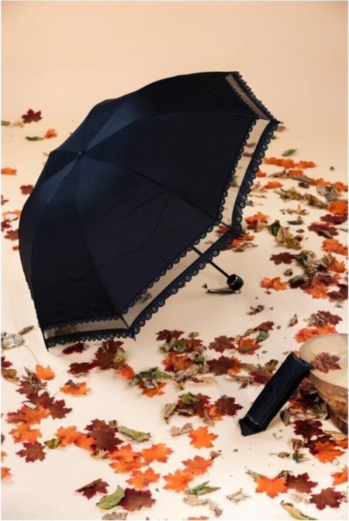 Siyah Kadın Şemsiye, Rüzgara Karşı Dayanıklı Fiber Gövdeli Pongee Kumaş Düz Kumaş