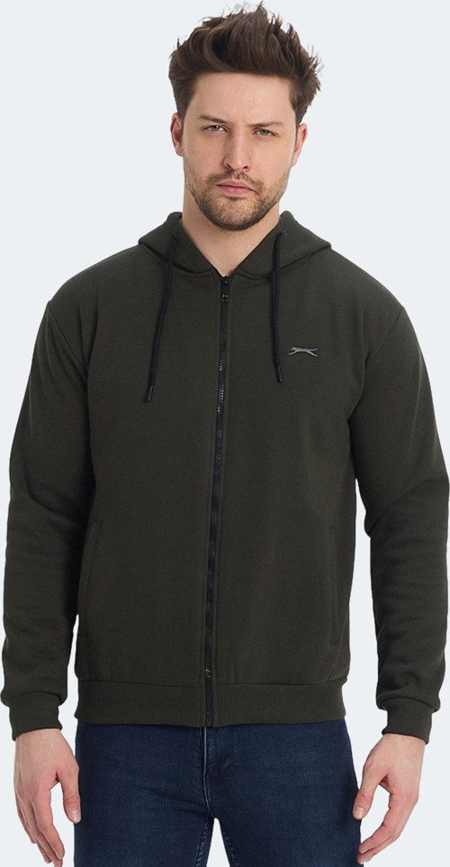KOZZAX Erkek Fermuarlı Kapüşonlu Cepli Haki Sweatshirt