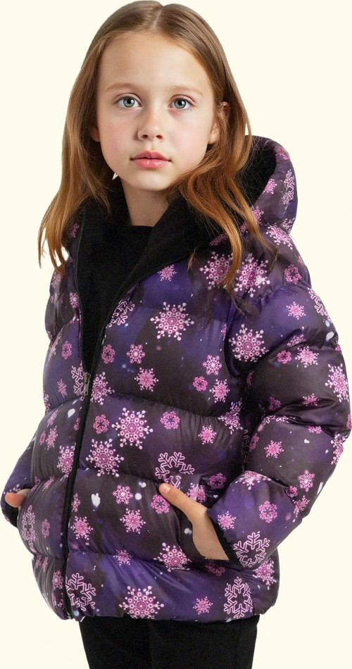 Kız Çocuk Pusula Desen Polar Su Ve Rüzgar Geçirmez Kapüşonlu Şişme Kışlık Mont
