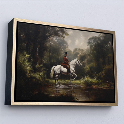 Çerçeveli Beyaz At Üzerinde Soylu Tablosu-7024