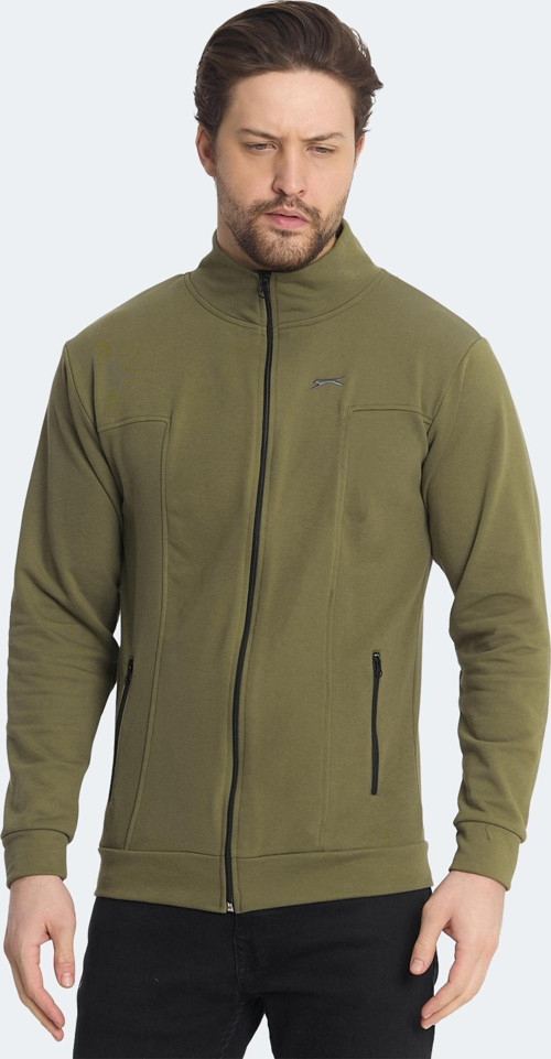 KAGISONA Erkek Fermuarlı Dik Yaka Cepli Haki Sweatshirt