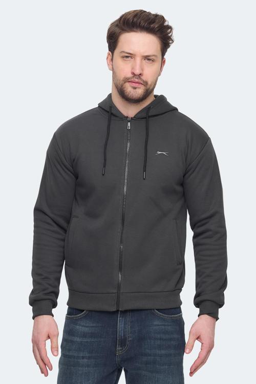 KOZZAX Erkek Fermuarlı Kapüşonlu Cepli Antrasit Sweatshirt
