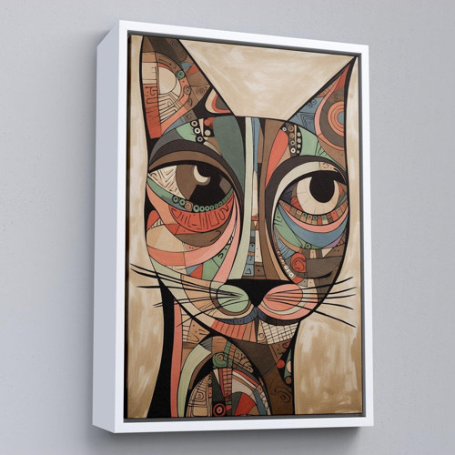 Çerçeveli Desenli Kedi Tablosu-7901