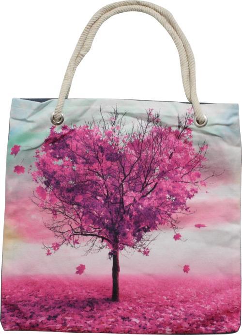 Bez Çanta Plaj Çantası Alışveriş Bez Torbası İpli Dijital Baskı Kalpten Ağaç Aşıklar Ağacı Krm48