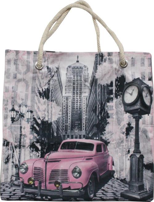 Bez Çanta Plaj Çantası Alışveriş Bez Torbası İpli Dijital Baskı Nostalji Krm13