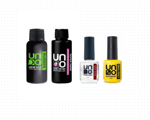 Prof. Uno Rubber Base Coat & Super Shine Top Coat 50ML + Primer & Dehydrator 15ml 4'Lü Set