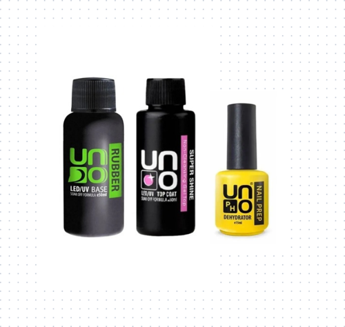 Prof. Uno Rubber Base Coat & Super Shine Top Coat 50ML + Dehydrator 15ml 4'Lü Set