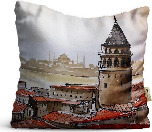 Kırlent Kılıfı 42x42cm Dekoratif Kırlent Yastık Kılıfı istanbul Galata Kulesi Modeli Ist 12