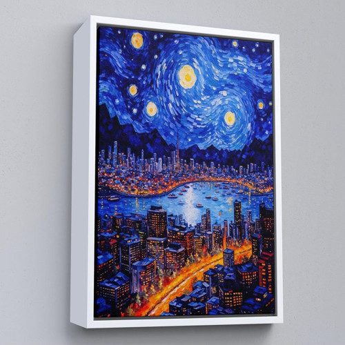 Çerçeveli Vincent Van Gogh Tarzı New York Manzara Tablosu-7700