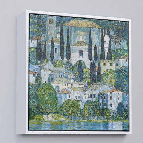Çerçeveli Gustav Klimt - Cassone’Deki Kilise Selvili Manzara Tablosu-8345