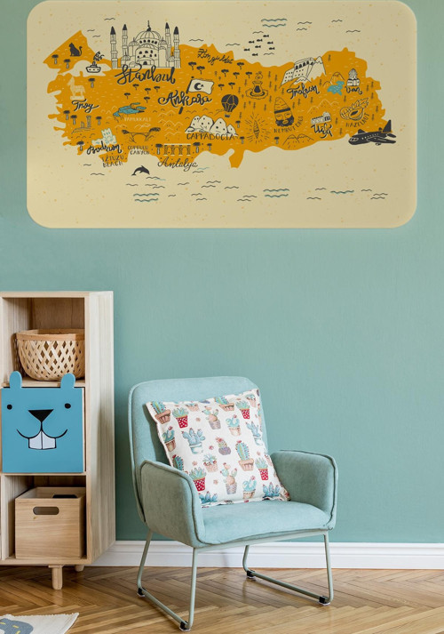 Eğitici Ve Öğretici Cocuk Odası Türkiye Haritası Duvar Sticker-60X105-3872