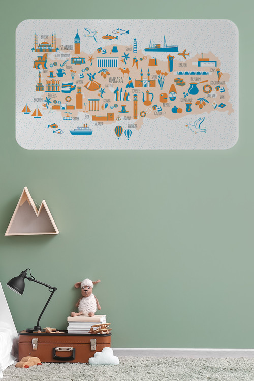 Eğitici Ve Öğretici Cocuk Odası Türkiye Haritası Duvar Sticker-60X105-3875