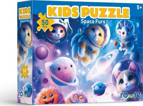Uzayda Kediler Çocuk Puzzle (50 Parça) 34×24 Cm