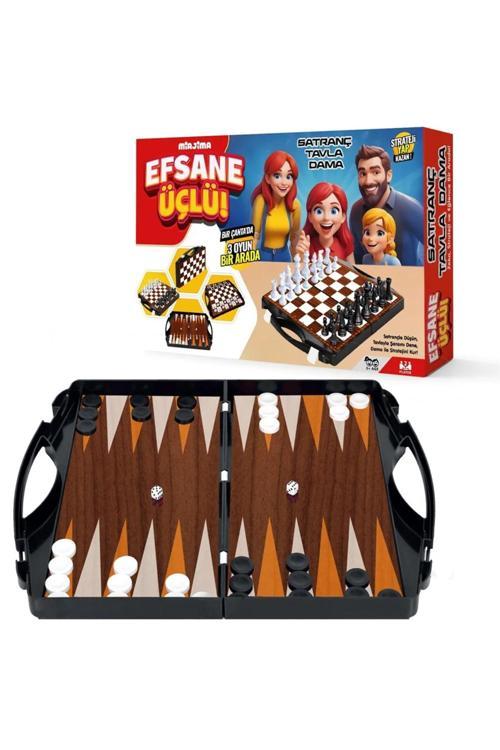 Efsane Çantalı Tavla -Dama-Satranç 3'Lü Oyun Seti