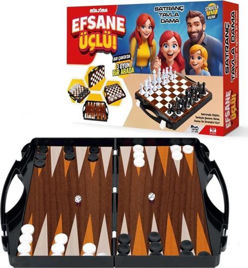 Efsane Çantalı Tavla -Dama-Satranç 3'Lü Oyun Seti