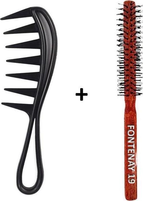 Profesyonel Antistatik Karbon Tarak 043 + Ahşap Saç Fırçası No:19