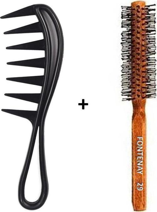 Profesyonel Antistatik Karbon Tarak 043 + Ahşap Saç Fırçası No:29