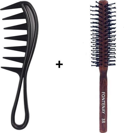 Profesyonel Antistatik Karbon Tarak 043 + Ahşap Saç Fırçası No:38