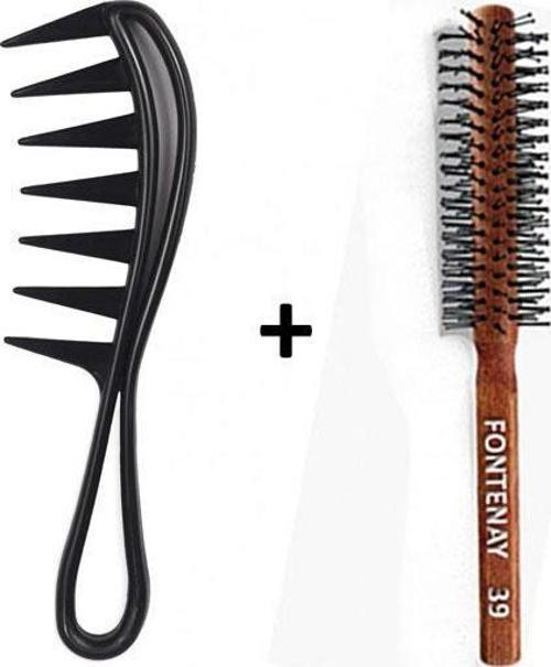 Profesyonel Antistatik Karbon Tarak 043 + Ahşap Saç Fırçası No:39