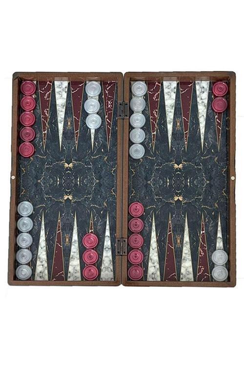 Oyun Aletleri Marble Kırmızı Büyük Boy Ahşap Tavla Takımı
