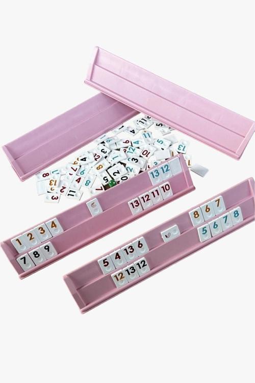 Oyun Aletleri Özel Pembe Renkli Büyük Boy Plastik Okey Takımı ( Plastik Taşlı )