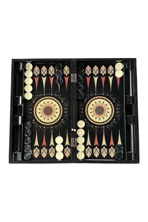 Kırmızı Halı Desenli Plastik Pullu Tavla Takımı  25 X 50 Cm