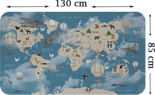 Eğitici Dünya Haritası Dünya Atlası Çocuk Ve Bebek Odası Duvar Sticker-85X130-3827