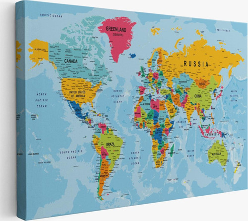 Dünya Haritası Kanvas Tablo Çok Ayrıntılı Dekoratif Ve Okyanuslu 2171