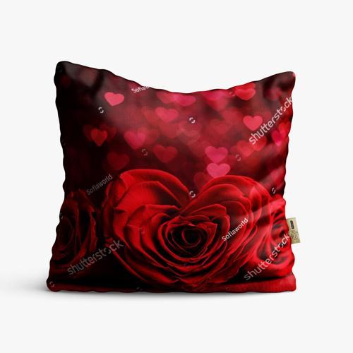 Kırlent Kılıfı 42x42cm Dekoratif Kırlent Yastık Kılıfı Kalpli Tasarım Modeli Lv 39