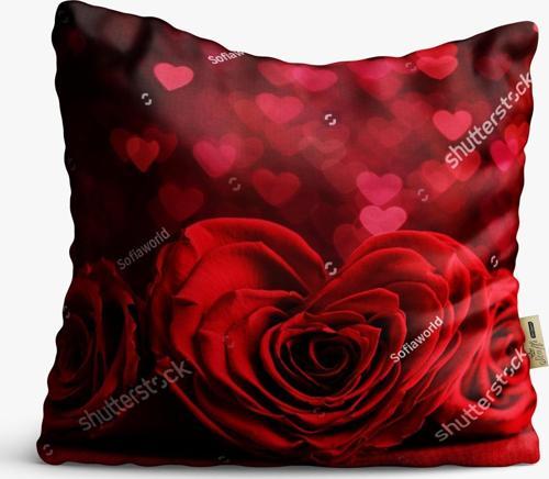 Kırlent Kılıfı 42x42cm Dekoratif Kırlent Yastık Kılıfı Kalpli Tasarım Modeli Lv 39