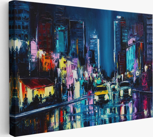 New York Gece Manzarası Yağlıboya Dekoratif Duvar Tablosu-3533