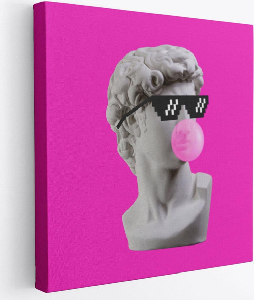 Piksel Gözlüklü David'İn Kafasının Alçı Heykeli Kanvas Tablo, Pop Art-5064