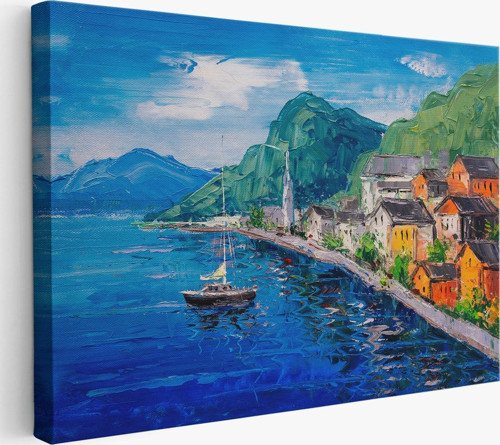 Hallstatt Avusturya Yağlıboya Görünüm Dekoratif Kanvas Duvar Tablosu-3742