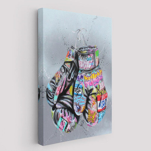 Boks Eldivenleri Kanvas Tablo, Renkli Banksy Sokak Graffiti Kanvas Tablo-5320
