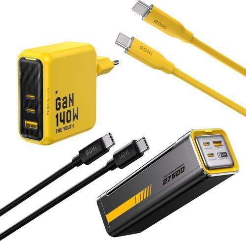 Youth 140W 3 Portlu Şarj Adaptörü,27.600 mAh 240W PD3.1 Powerbank, 140W 1m PD 3.1 480Mbps Süper