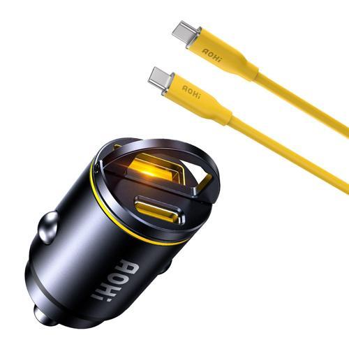 Araç İçi 2 Portlu 45W Şarj Cihazı, 140W 1m PD 3.1 480Mbps Süper Hızlı Şarj/Data Kablosu Seti