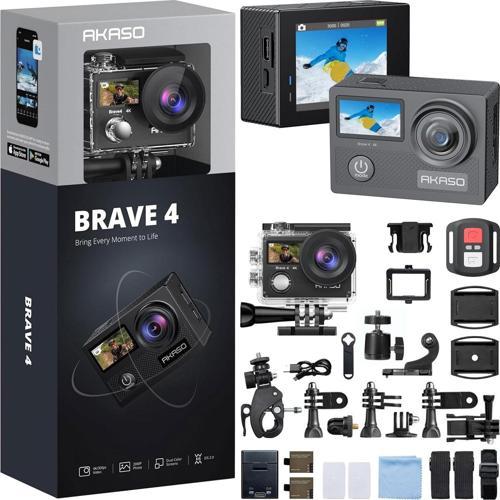 Brave 4 4K/30FPS 20MP Wi-Fi Dual Screen Aksiyon Kamera ve Aksesuar Seti, Su Geçirmez Kılıf, Ap