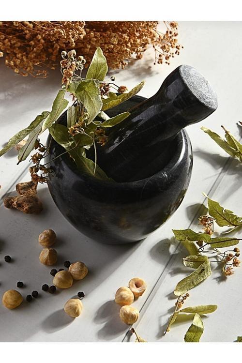 Lüks Doğal Desenli Koyu Gri Mermer Oyma Havan ve Tokmak MIT1251