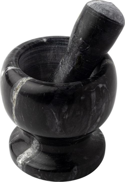 Lüks Doğal Desenli Ayaklı Siyah Mermer Oyma Havan ve Tokmak MIT1246