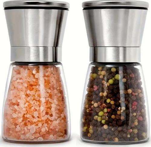 2 li Set Metal Krom Kapaklı Cam Tuz Karabiber Değirmeni Tuzluk Biberlik MIT1244