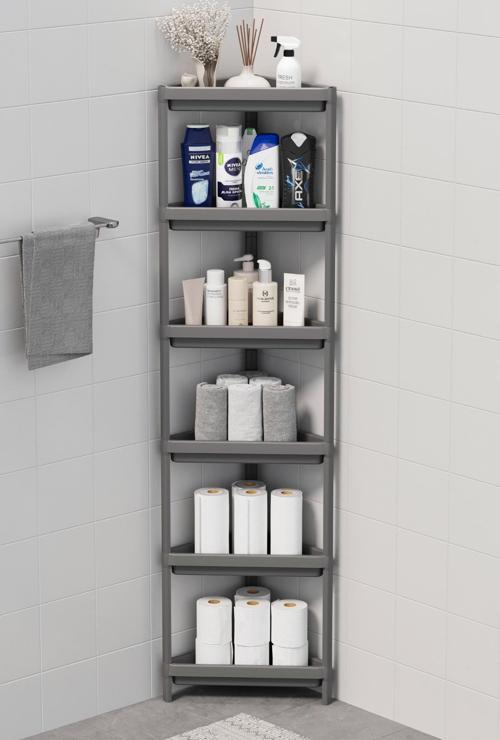 6 Katlı Üçgen Plastik Gri Banyo Mutfak Rafı MIT1235