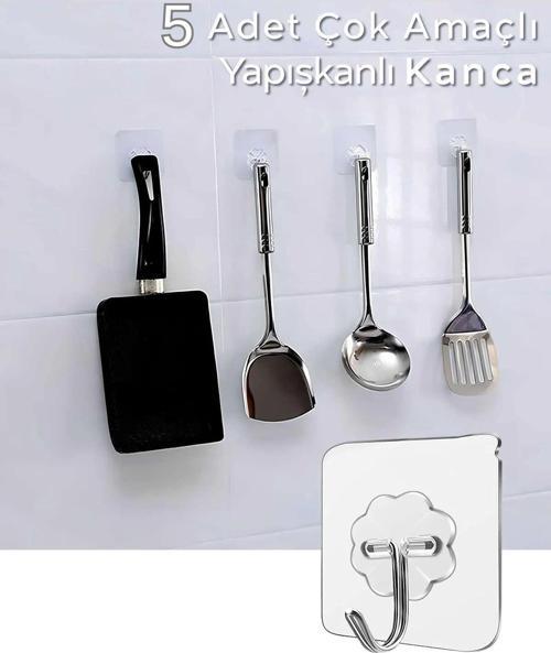 5 Adet Şeffaf Yapışkanlı Kancalı Duvar Askısı MIT1196