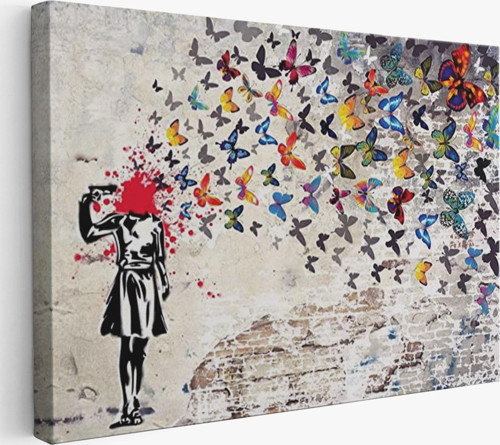 Banksy Kelebek Kanvas Tablo, Kelebek Kız İntihar Tablosu-5389