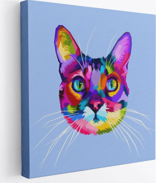 Renkli Kedi Kafası Dekoratif Kanvas Tablo-5815