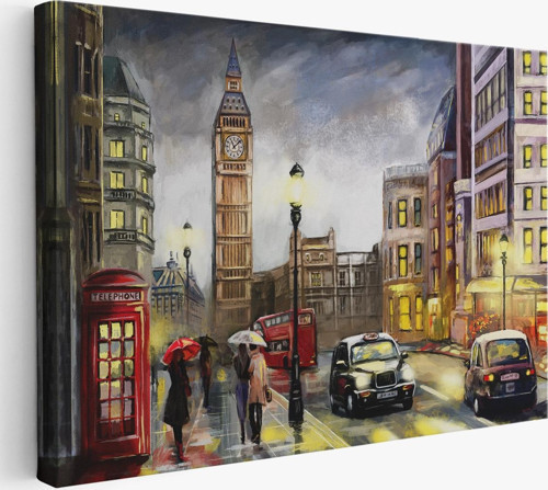 Ingiltere Londra Da Gece Yağlıboya Görünüm Dekoratif Tablo-3542