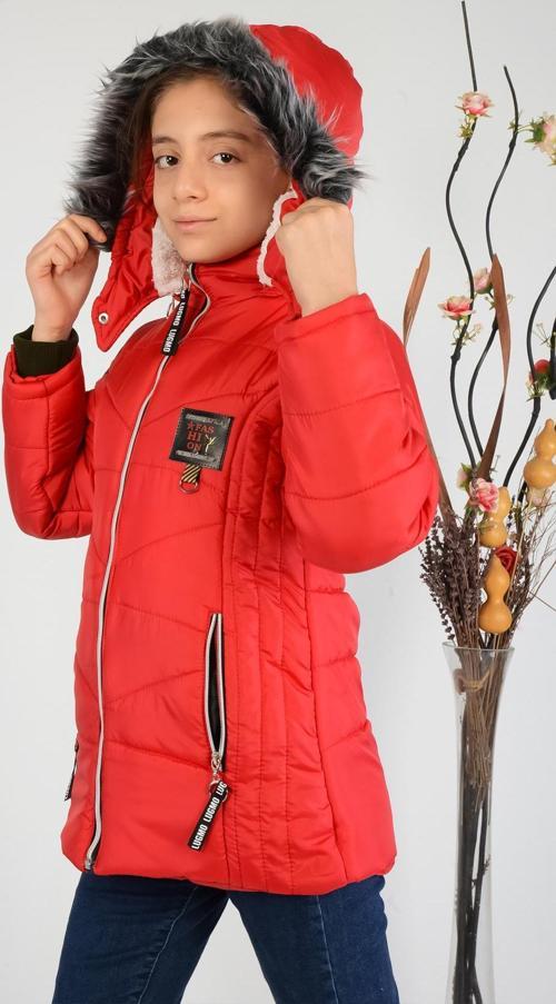Kız Çocuk Montu Kaban Messina Kürklü Kırmızı