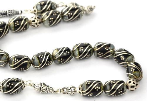 Oltu Taşı ve Galalith Çift Çeşmi Bülbül İşleme Kapsül Kesim Zaza Tespih