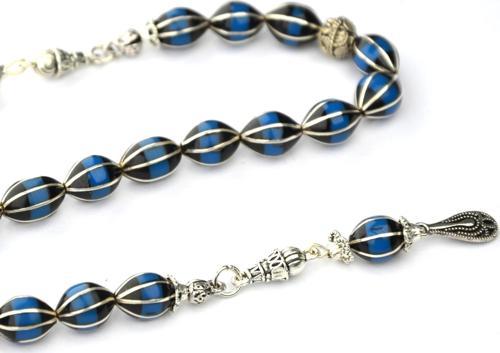 Galalith ve Oltu Taşı Arpa Kesim Karpuz Dilim Gümüş İşleme Zaza Tespih