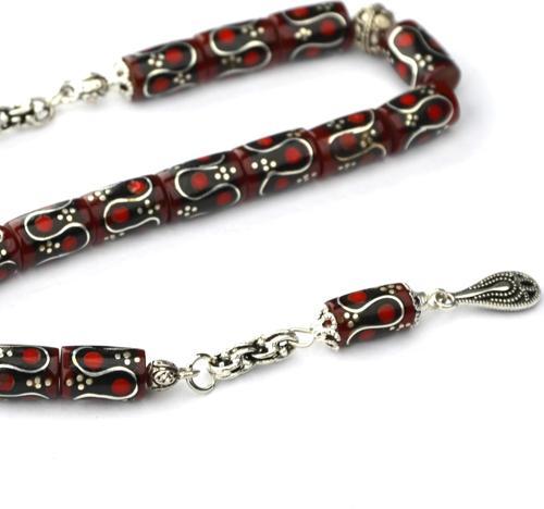 Kesme Model Dalga Kırmızı Mine İşleme Zaza Tespih